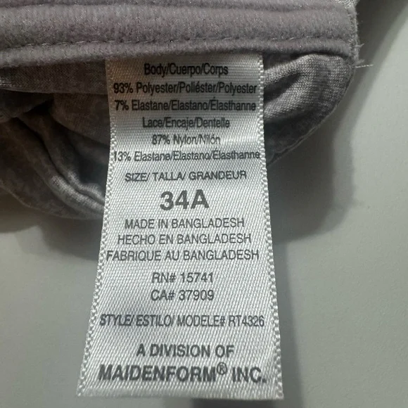 NWT Maidenform 34A Girl Contour Bra lace adjustable Racerback wireless sports - Picture 6 of 6